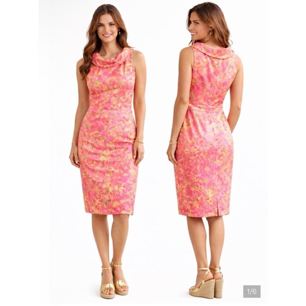 Lilly Pulitzer Secret Garden Lulu Cowl Neck Shift Dress Pink Daiquiri Rare